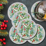 NOEL Berries och Greenery jul Underlägg Papper Rund<br><div class="desc">Ord NOEL mellan vinterhalsen och löv på grått (eller färg) är dessa pappra underlägg eleganter för helgdag tillfälle. MATCHING-objekt i vår butik.</div>