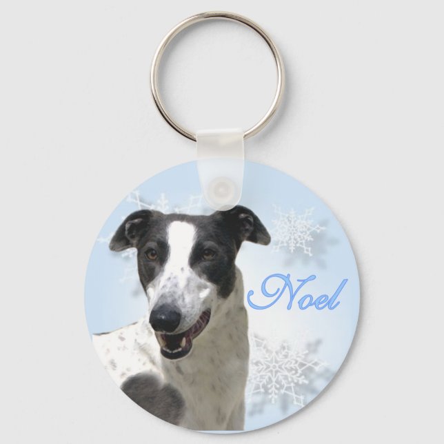 Noel Black & White Greyhound Keychain Nyckelring (Framsida)