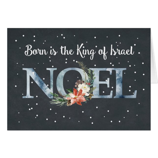 Noel Born är Kung-julen Poinsettia Black Hälsningskort (Framsidan Horizontal)