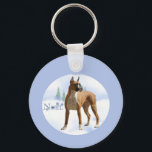 Noel Boxer Nyckelring<br><div class="desc">Noel. Evergreens,  en snöbakgrund,  och Boxer önskar er en fredlig julhelg i jul. Vårt hund design ger en underbar hund till dig eller en vän.</div>