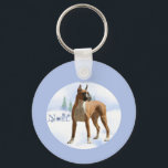 Noel Boxer Nyckelring<br><div class="desc">Noel. Evergreens,  en snöbakgrund,  och Boxer önskar er en fredlig julhelg i jul. Vårt hund design ger en underbar hund till dig eller en vän.</div>