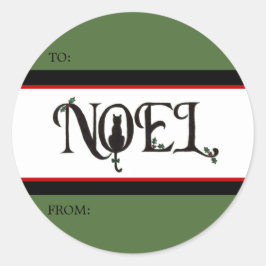 Noel Cat Gift Märkre Stickers Runt Klistermärke