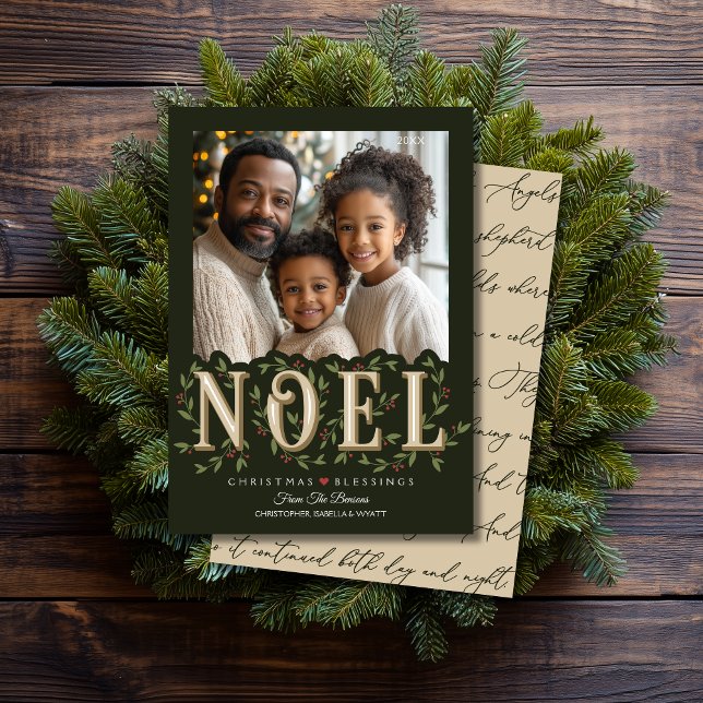 Noel Elegant Grönt Photo jul Kort (Shown on a 5" x 7" card)