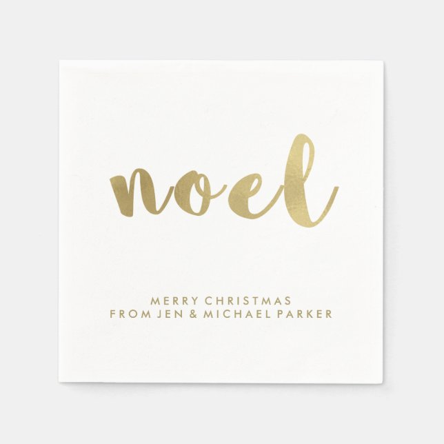 Noel Faux Guld Typography jul Pappersservett (Framsidan)