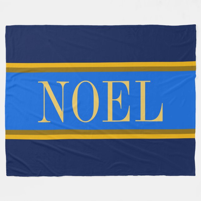 NOEL Festive Bright Blue Golden Brown Navy Rand Fleecefilt (Framsidan (Horisontell))