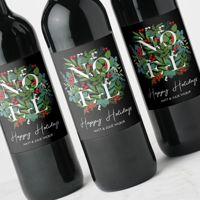 NOEL Greenery Berries Glad helg Vinflaska Etikett (Skapare uppladdad)