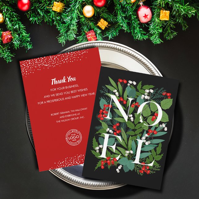 NOEL Greenery Business Hälsning Julkort (NOEL greenery business greeting holiday cards with your message and logo on the back)