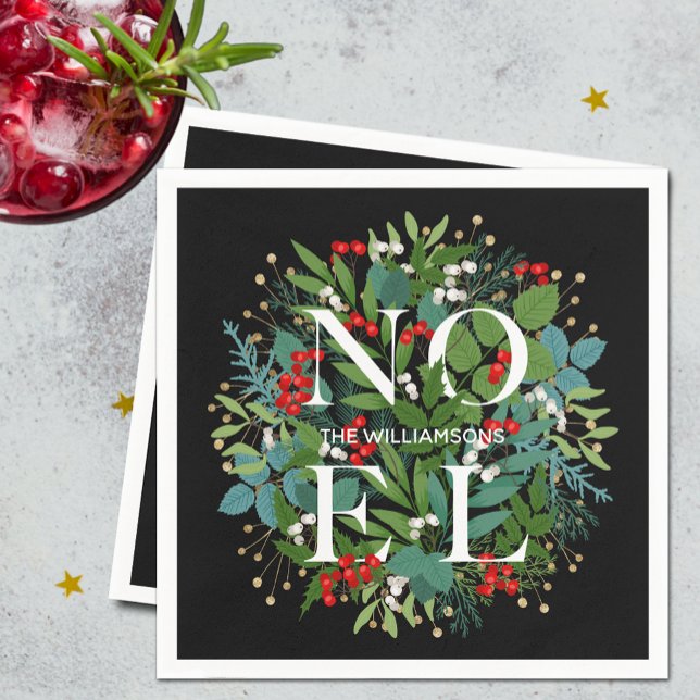 NOEL Greenery på svart jul Pappersservett (Skapare uppladdad)