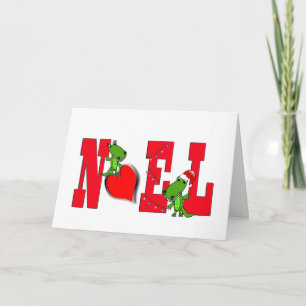 Noel Heart Cute Alligator Card på vitt Helgkort