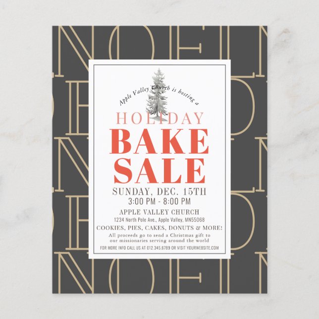 NOEL Helgdag Bake Sale Mörk Grått Flyer (Framsidan)