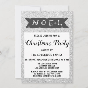 Noel Helgdag jul Party Grått Silver Glitter Inbjudningar