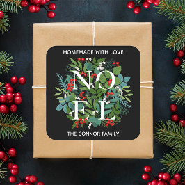 NOEL Holly Berries Homemade jul Fyrkantigt Klistermärke