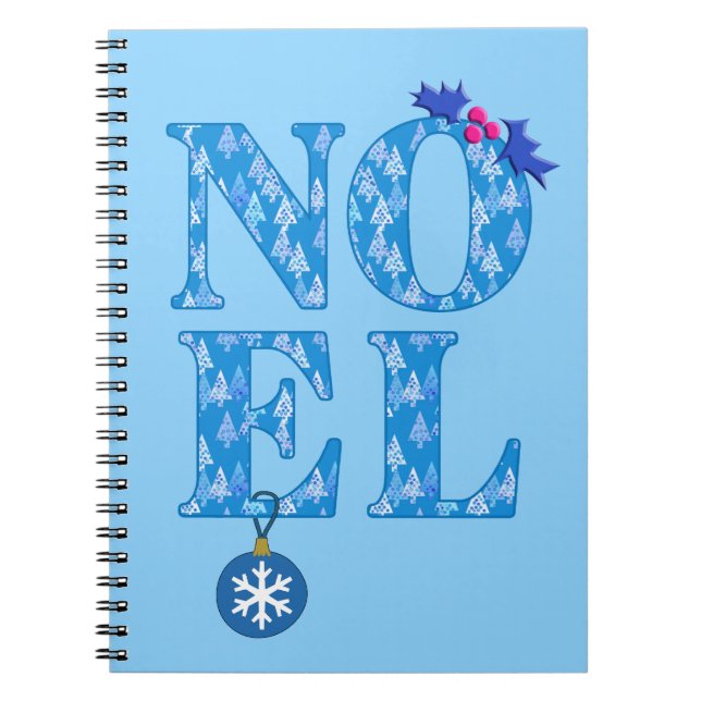 NOEL i Blåa Julgran Mönster Anteckningsbok (Framsidan)