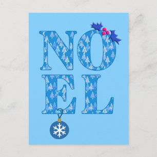 NOEL i Blåa Julgran Mönster Helg Vykort