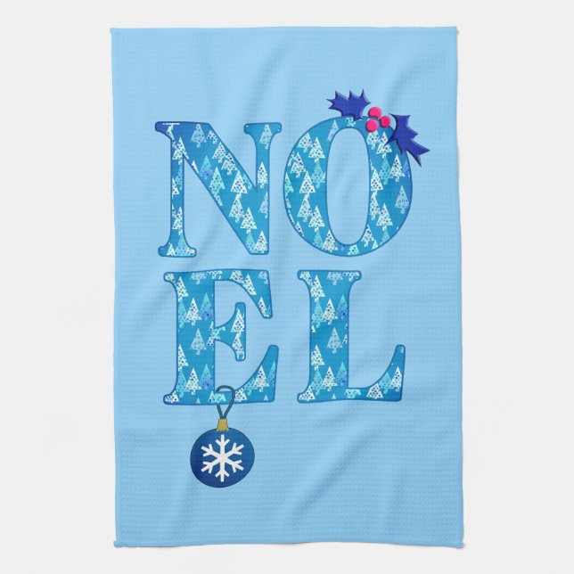 NOEL i Blåa Julgran Mönster Kökshandduk (Vertikal)