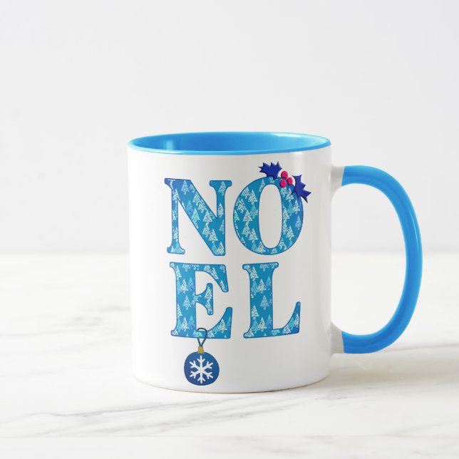 NOEL i Blåa Julgran Mönster Mugg (Höger)
