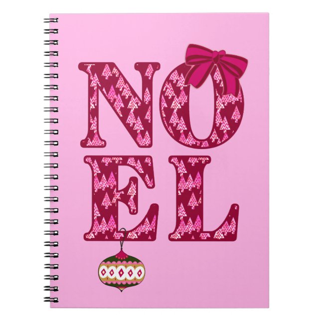 NOEL i Burgundy Julgran Mönster Anteckningsbok (Framsidan)