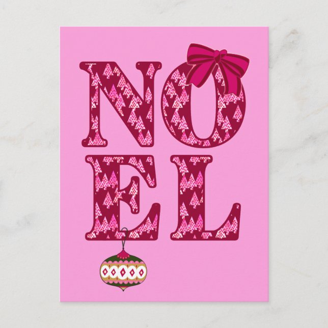 NOEL i Burgundy Julgran Mönster Helg Vykort (Framsida)