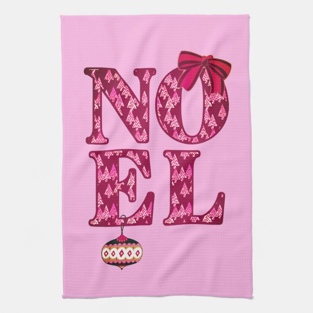 NOEL i Burgundy Julgran Mönster Kökshandduk (Vertikal)