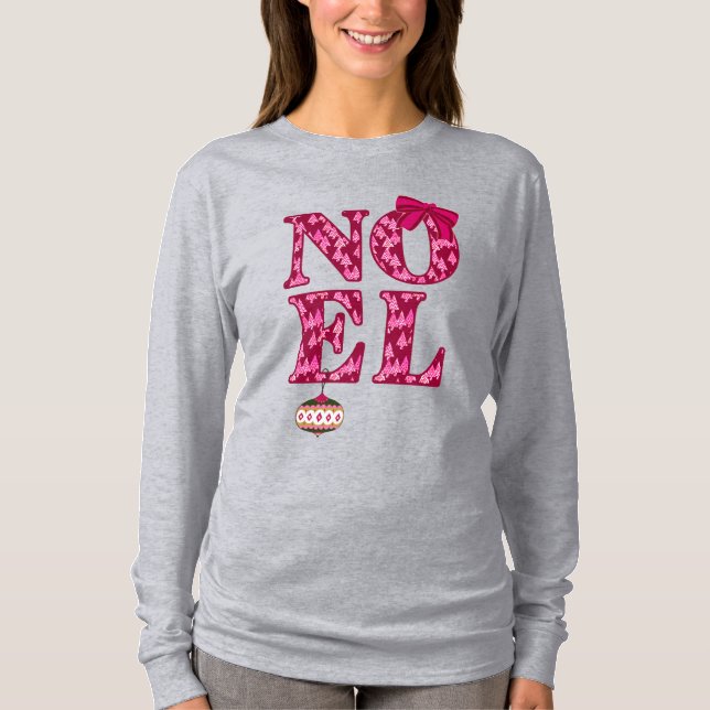 NOEL i Burgundy Julgran Mönster T Shirt (Framsida)