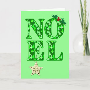 NOEL i ett grönt julgransmönster Helgkort