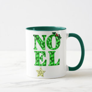 NOEL i ett grönt julgransmönster Mugg