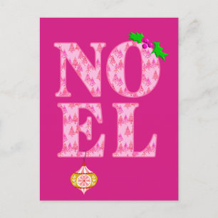 NOEL i ett rosa julgransmönster Helg Vykort