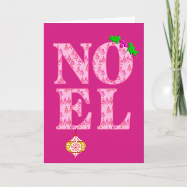NOEL i ett rosa julgransmönster  Helgkort (Framsida)