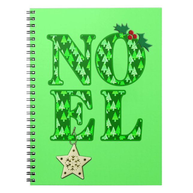NOEL i GRÖNT JULGRAN MÖNSTER Anteckningsbok (Framsidan)