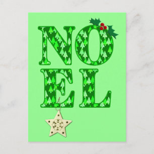 NOEL i GRÖNT JULGRAN MÖNSTER Helg Vykort