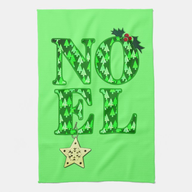 NOEL i GRÖNT JULGRAN MÖNSTER Kökshandduk (Vertikal)