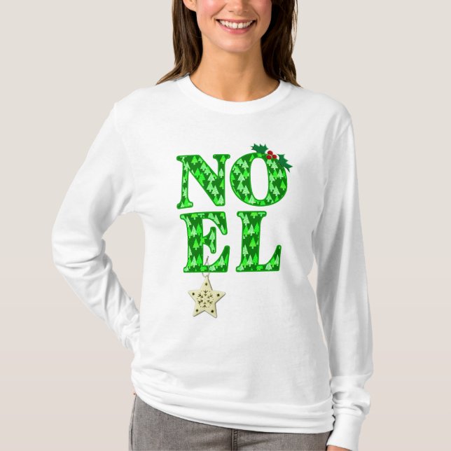 NOEL i GRÖNT JULGRAN MÖNSTER T Shirt (Framsida)