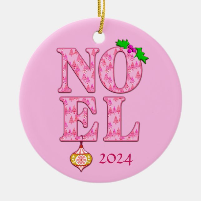 NOEL i ROSA JULGRAN MÖNSTER Julgransprydnad Keramik (Framsidan)