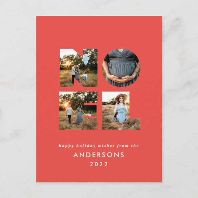 Noel jul fet modern 4 foto enkel semester helg vykort (Framsida)