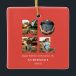 Noel-jul - fet modern 4-fotoenkel Helgdag Julgransprydnad Keramik<br><div class="desc">Färgstark ljus roligt Noel-jultypografi 4-fotodesign för helgdag. Röd,  grönt,  marinblått,  svart och rosa färgrutor tillgängliga.</div>