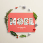 Noel-jul - fet modern 4-fotoenkel Helgdag Julkort<br><div class="desc">Färgstark ljus roligt Noel-jultypografi 4-fotodesign för helgdag. Röd,  grönt,  marinblått och rosa färgrutor tillgängliga.</div>