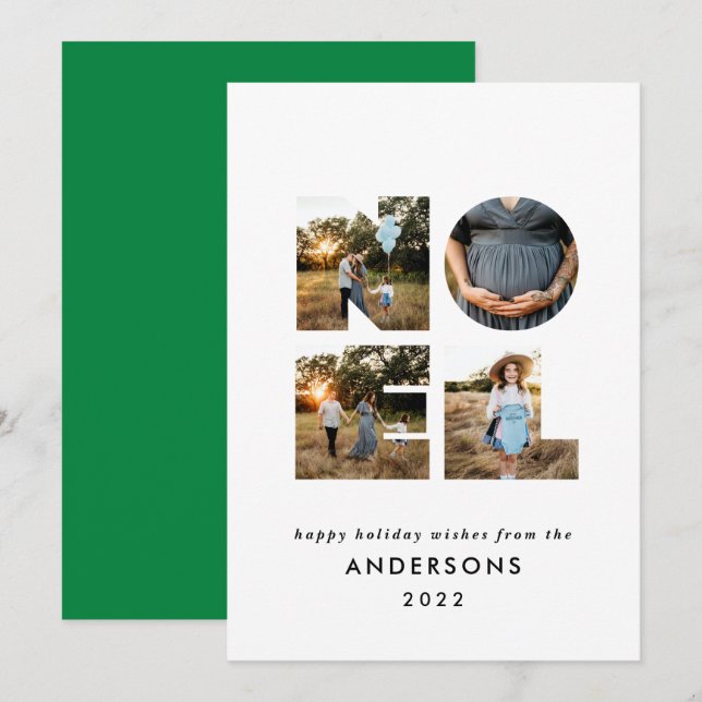 Noel-jul - fet modern 4-fotoenkel Helgdag Julkort (Fram/baksida)
