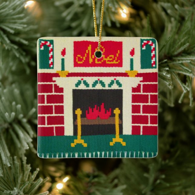 Noel Jul Fireplace Designer Crochet Skriv ut Julgransprydnad Keramik (Träd)