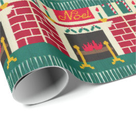 Noel Jul Fireplace Red Grönt Guld Crochet Presentpapper