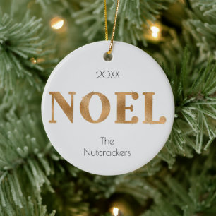 Noel jul Guld Typography Photo Julgransprydnad Keramik