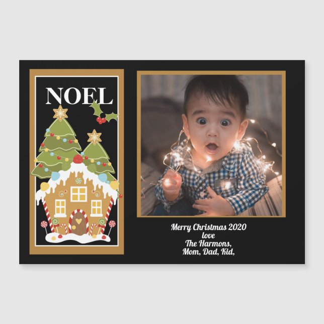 Noel jul Hälsning Gingerbröd House Photo (Framsida)