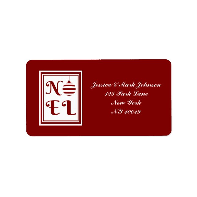 NOEL Jul Helgdag Red and White Adressetikett (Framsidan)