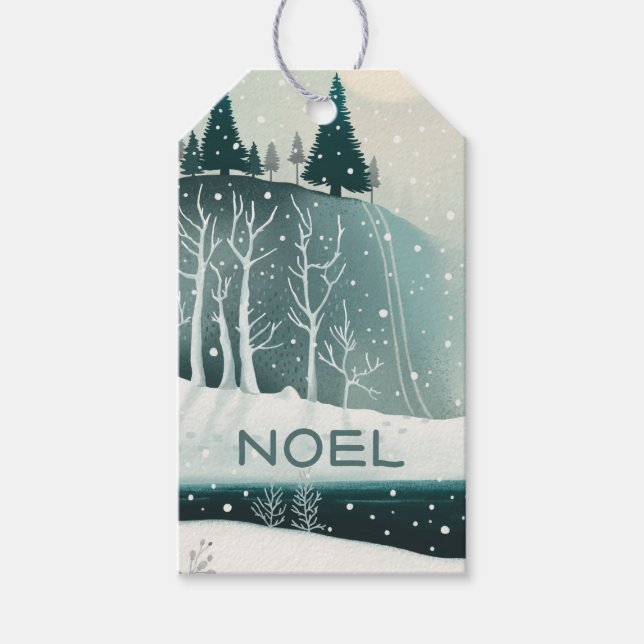 NOEL. Jul Helgdag Winter Woodland Presentetikett (Framsidan)