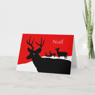 Noel, jul i Fransk, Hjort Family i Snö Helgkort