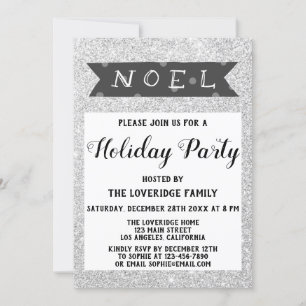 Noel Jul-Julfesten Grått Silver Glitter Inbjudningar