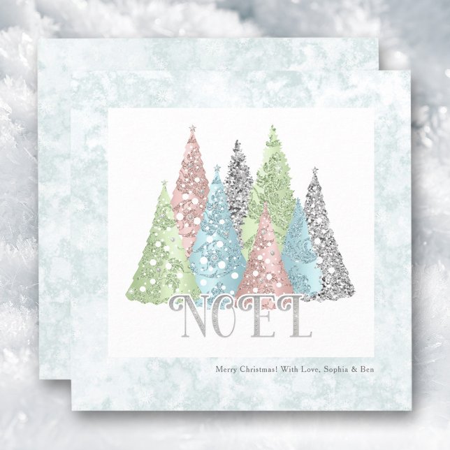 Noel Julgranar Modern Helgdag Card Meddelande (Noel Christmas Trees Modern Holiday Card)