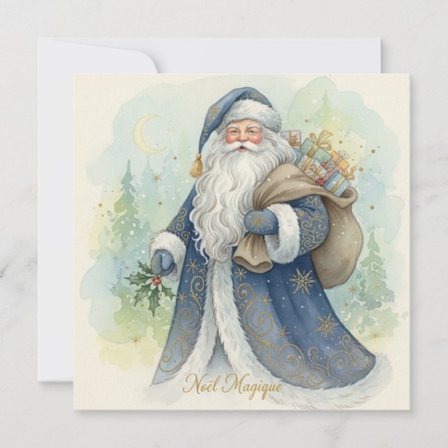 Noel Magique Vintage Tomte med presenter  Julkort (Framsida)