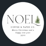 Noel modern typografi 1 fotoföretag runt klistermärke<br><div class="desc">Noel modern svartvit typografi-affärsverksamhet med julklappsdekal. Modern vattenfärgsdesign i Julgran.</div>
