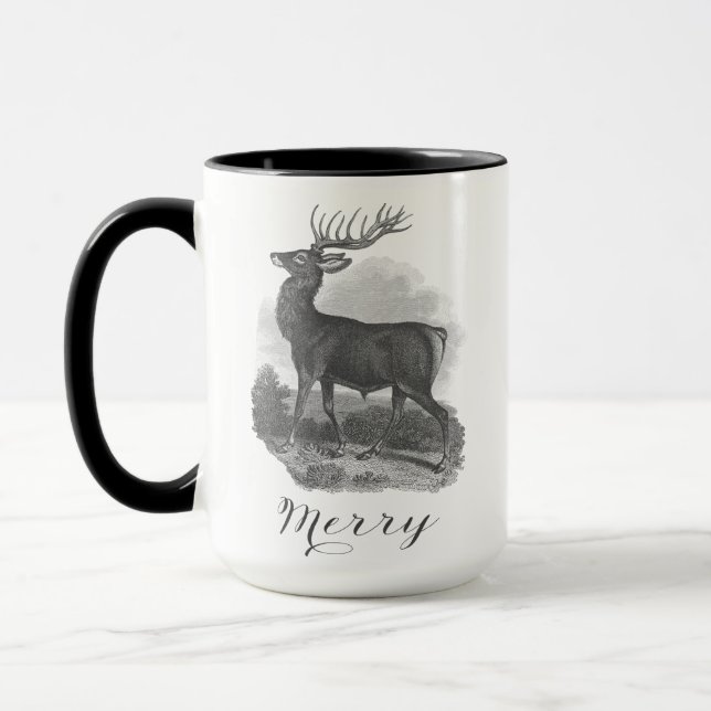 Noel mug with an beautiful antique deer etching. mugg (Vänster)