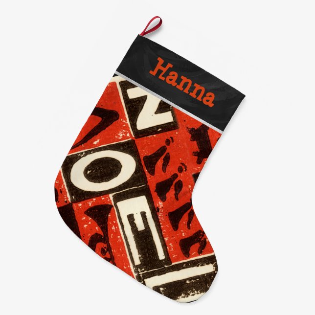 Noel Red Block Skriv ut Stor Julstrumpa (Framsidan (Hängande))